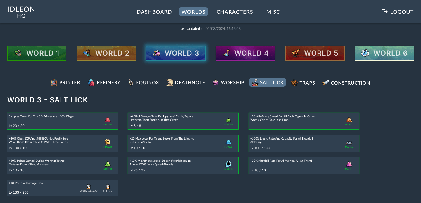 Design frame of the salt lick skill for world 3